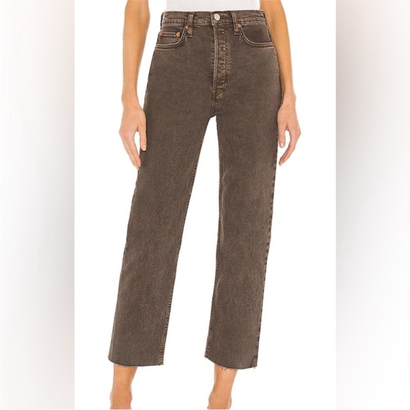 Re/Done Denim - Re/done 70s Ultra High Rise Stove Pipe Jeans Washed Chocolate